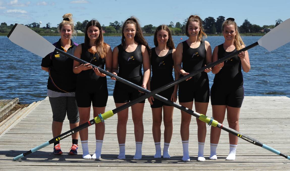 GIRLS' THIRDS: rowing co-ordinator Kiya Eberle, Caitlin Ritchie, Holly Dawson, Mary Greed, Sophie Norris and Abby Simpson. Picture: Lachlan Bence.