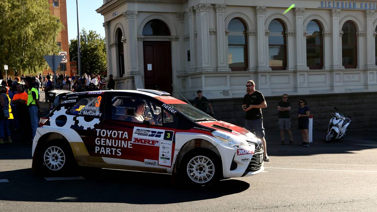 STARTING OFF: Harry Bates and John McCarthy at the start of the Eureka Rally in the Ballarat city centre on Saturday morning.