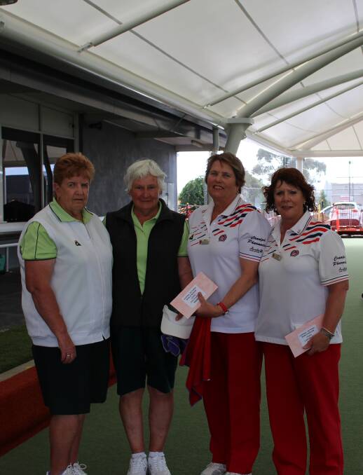 FINALISTS: Over-60 women's pairs runners-up Jan Turner and Barbara Crossley (Goldfields) with winners Sally McCraken and Elizabeth Kierce (Ballarat).