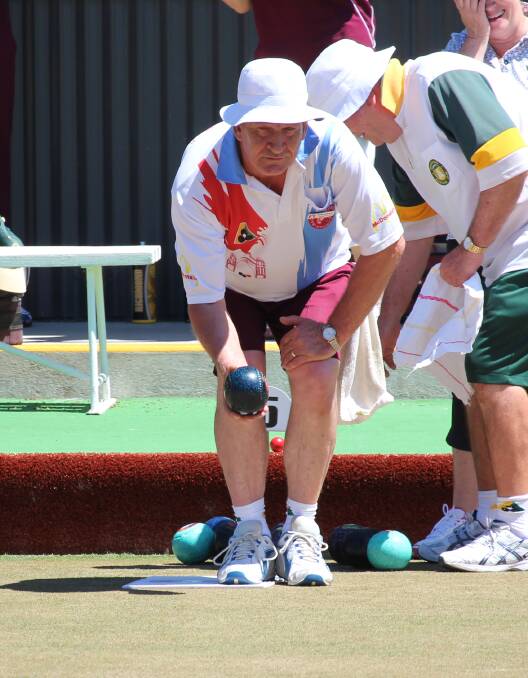 POISED: Ballarat Memorial Sports member David Lindsay gets ready to play his next shot during the annual triples competition at Buninyong.