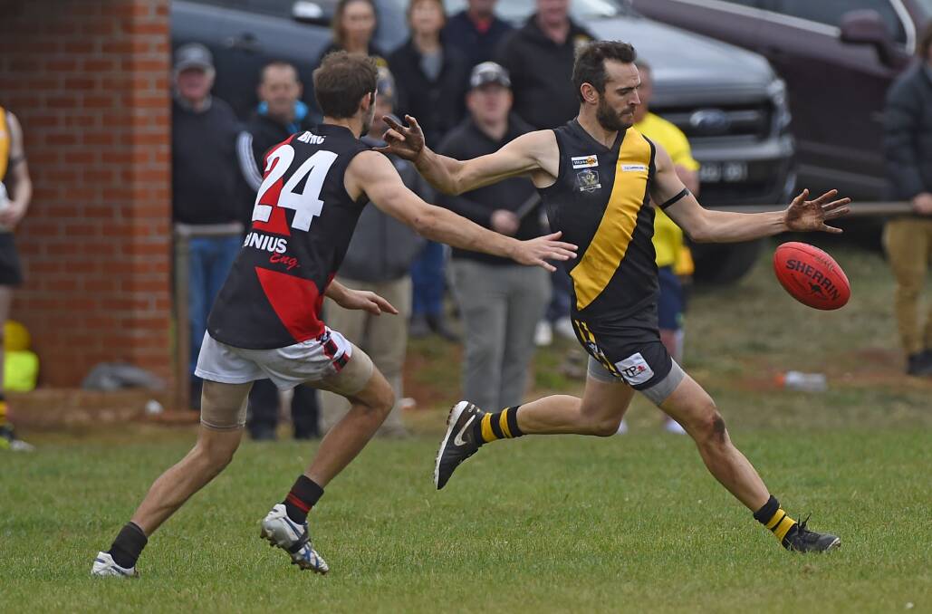 IN GOOD TOUCH: Paul McMahon kicked two goals for the Tigers in the win over Buninyong on Saturday. Picture: Luka Kauzlaric.