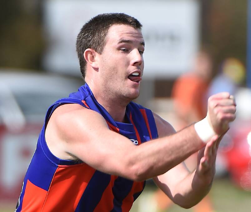 SHARPSHOOTER: Hepburn's Brendan Sutcliffe kicked 10 goals in the Burras' easy victory against Smythesdale on Saturday. Picture: Lachlan Bence.