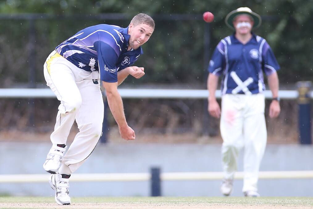 UNDER SIEGE: Ballarat Cricket Association all-rounder Liam Rigby in action on Monday in Geelong. Picture: Glenn Ferguson.