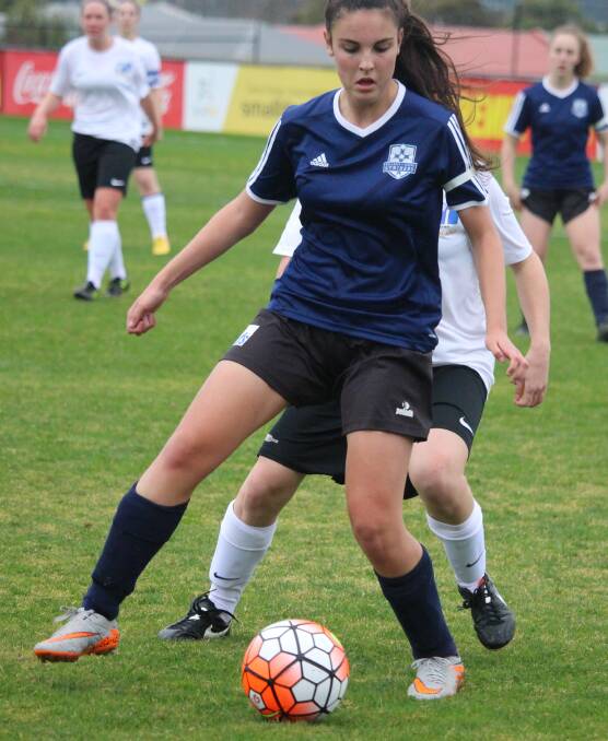 EARLY SCORER: Natalie Barbara opened the scoring for Ballarat Eureka Strikers in Sunday's loss to University of Melbourne at Morshead Park. Pictures: Bernie Curtain.