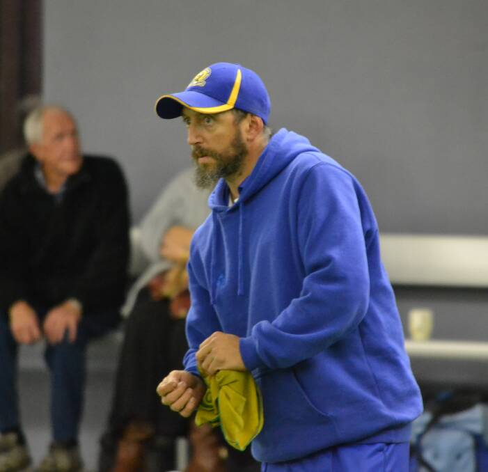 FOCUSED: Sebastopol Blue bowler Stuart Hedger keeps an eye on the progress of his bowl during round four of competition on Thursday night.