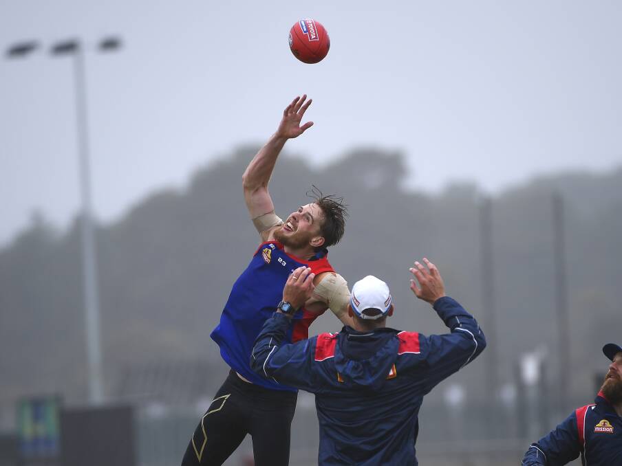 HOME GROWN: Ballarat draftee Jordan Roughead jumps for the ball during training at Wendouree Reserve on Wednesday.