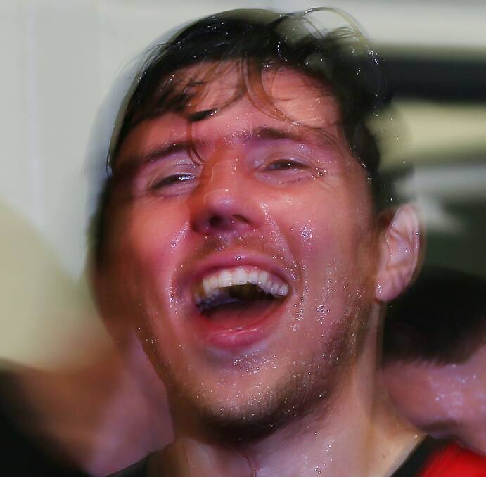 HAPPY TIMES: O'Brien celebrates his first ever AFL win after Essendon beat the Western Bulldogs in round 16 of season 2013.