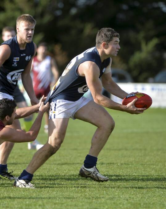 SIDELINED: Buninyong's Sam Turner, pictured during the Central Highlands Football League's clash with Geelong and District, is currently out of the side because of concussion. Picture: Dylan Burns.