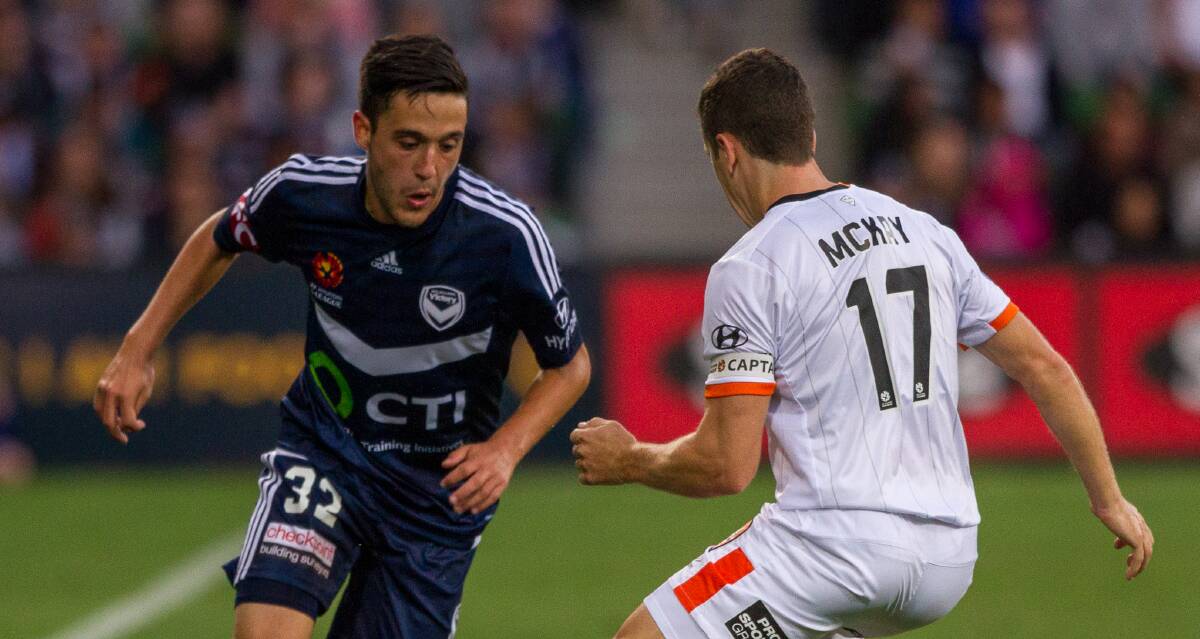 WHAT A START!: Stefan Nigro in action during his A-League debut for Melbourne Victory against Brisbane Roar on Friday night. Picture: Jason Heidrich Photography.