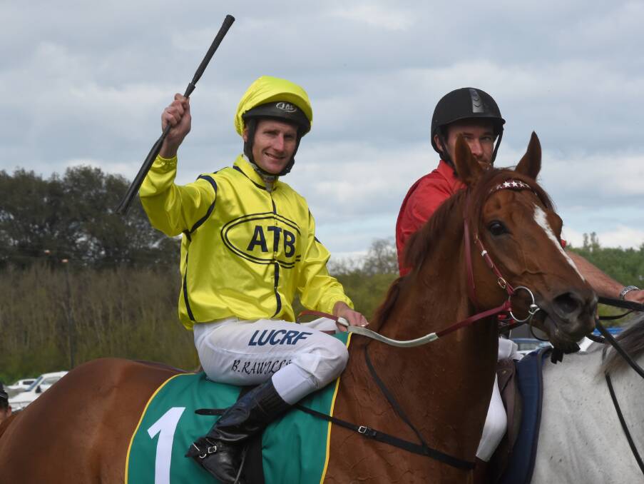 ON A MISSION: Taiyoo, pictured with Brad Rawiller aboard after the Kyneton Cup win, is one of Darren Weir's key hopes in the 2016 Ballarat Cup.