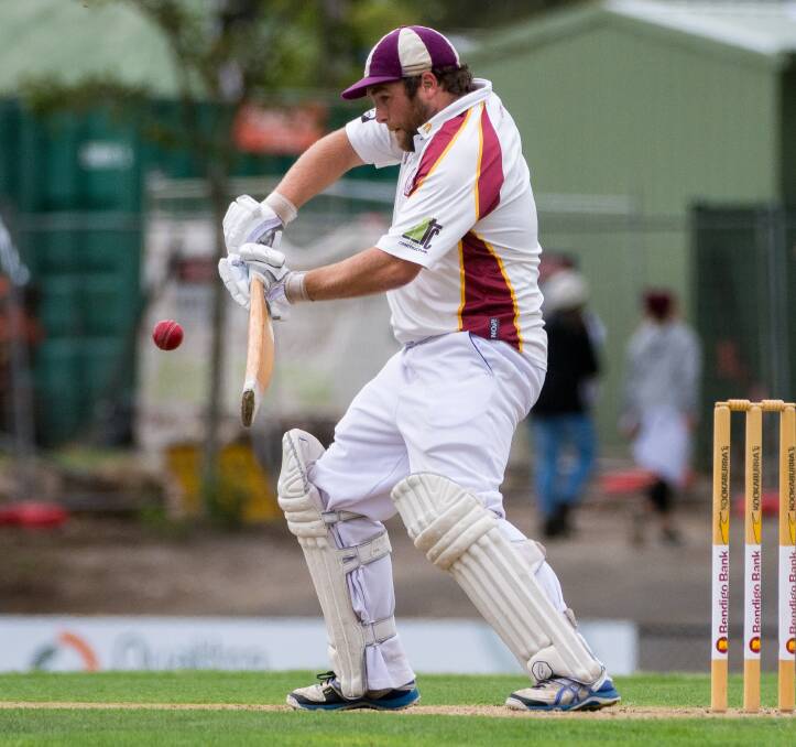 GOOD TOUCH: Brown Hill captain Ryan Knowles frees the arms during his half-century on Saturday. Knowles was eventually trapped leg before for 56.
