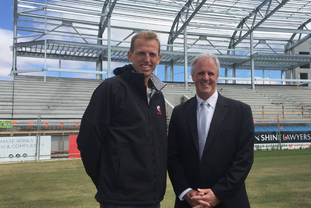 WELCOME ABOARD: North Ballarat Football Club interim chairman Shaune Moloney and new North Ballarat Sports Club chief executive Bill Mundy. Picture: Tim O'Connor.