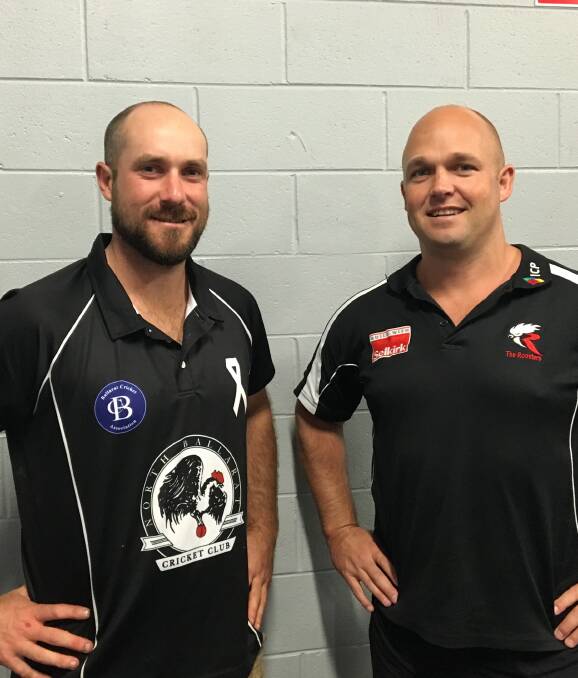 FRIENDS AND FOES: North Ballarat Cricket Club captain-coach Adam Eddy and Roosters VFL coach Marc Greig ahead of Sunday's Twenty20 clash at White Flat.