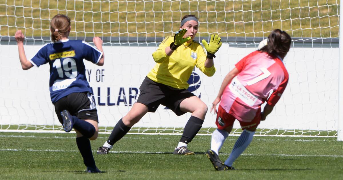 UNDER SIEGE: Strikers goal-keeper Jasmina Zdelar tries to stop a shot from Melbourne City's Kyra Cooney-Cross. Pictures: Kate Healy.
