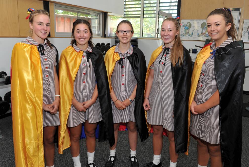 GIRLS' FIRSTS: Sarah Phillips, Abbey Flower, Genevieve Chapman, Jelena Black and Bryony Donald form Ballarat Clarendon College's top girls crew. Picture: Lachlan Bence.