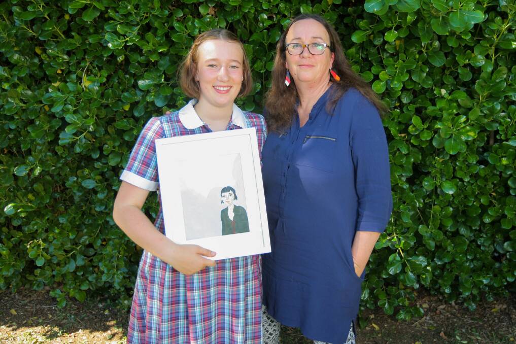 Power of art: Davida Melis-Sharp, 14, and her mother, Tamara Sharp, embraced the opportunity to showcase work in a women's art prize. Picture: Morgan Hancock