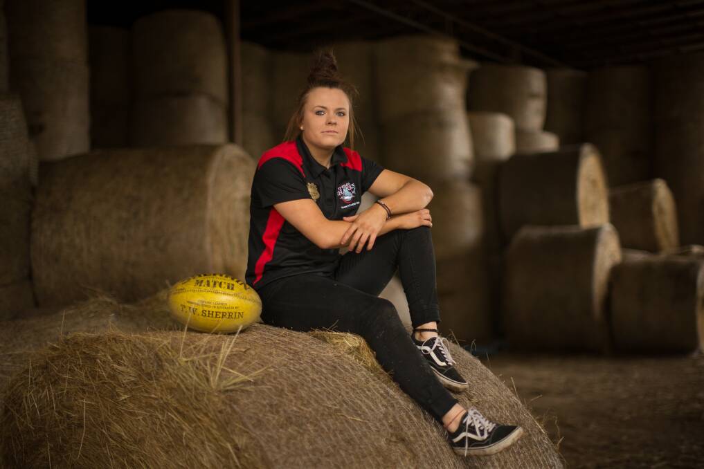 AFLW draft prospect Jenna Bruton, who withdrew from last year's draft because her Mum was diagnosed with cancer, is expected to be drafted this time after a strong season for St Kilda Sharks. She lives and works on her parents' potato farm in Trentham. Picture: Jason South