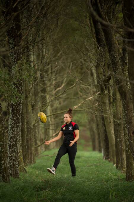 AFLW draft prospect Jenna Bruton, who withdrew from last year's draft because her Mum was diagnosed with cancer, is expected to be drafted this time after a strong season for St Kilda Sharks. She lives and works on her parents' potato farm in Trentham. Photo by Jason South