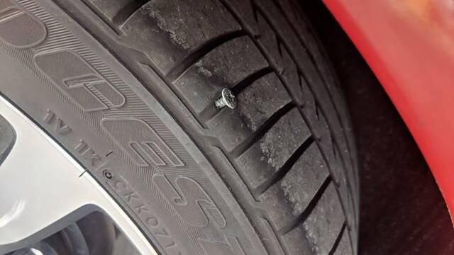 Screws were found in a number of tyres that travelled on Main Road on Friday