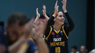 Ballarat Miners player Ella Gordon thanks the crowd after the club's win over Geelong in round one. Picture by Kate Healy