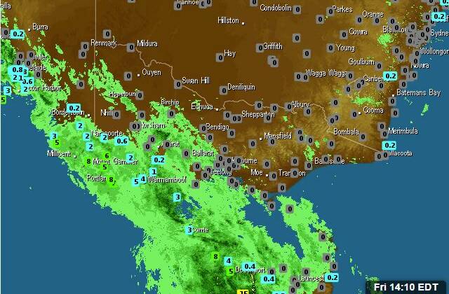 A large rain band in crossing Victoria this afternoon