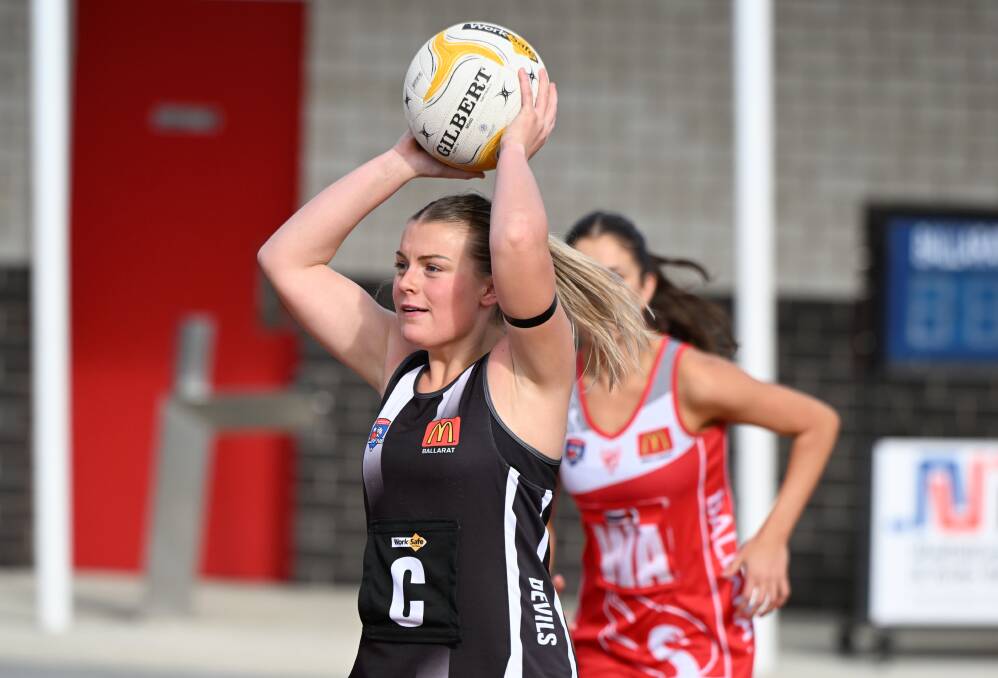Jaimee Smith of Darley prepares the centre pass. Picture by Lachlan Bence