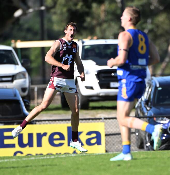 Melton's Ryan Carter helped himself to seven goals in his team's demolition of Sebastopol. Picture by Lachlan Bence