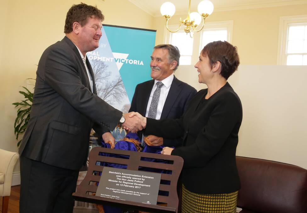 New rooms: Sovereign Hill Board president Adrian Doyle with chief executive officer Jeremy Johnson and Regional Development Minister Jaala Pulford. 