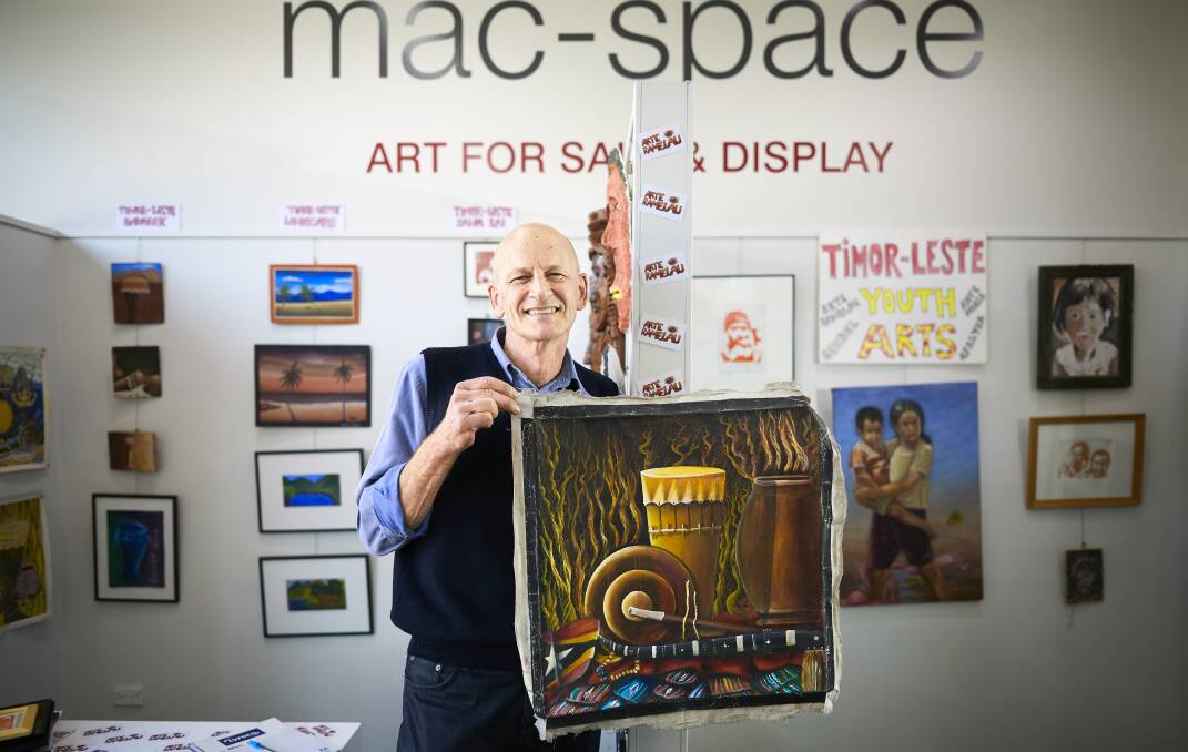 Youth art: Arte Ramelau group leader Andrew Miller at the Mac-Space Gallery. Picture: Luka Kauzlaric. 