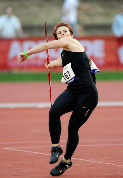 Top form: Kathryn Mitchell competing during the Adelaide Track Classic at Santos Stadium in 2014. Mitchell is number three in Australia for women's javelin. 