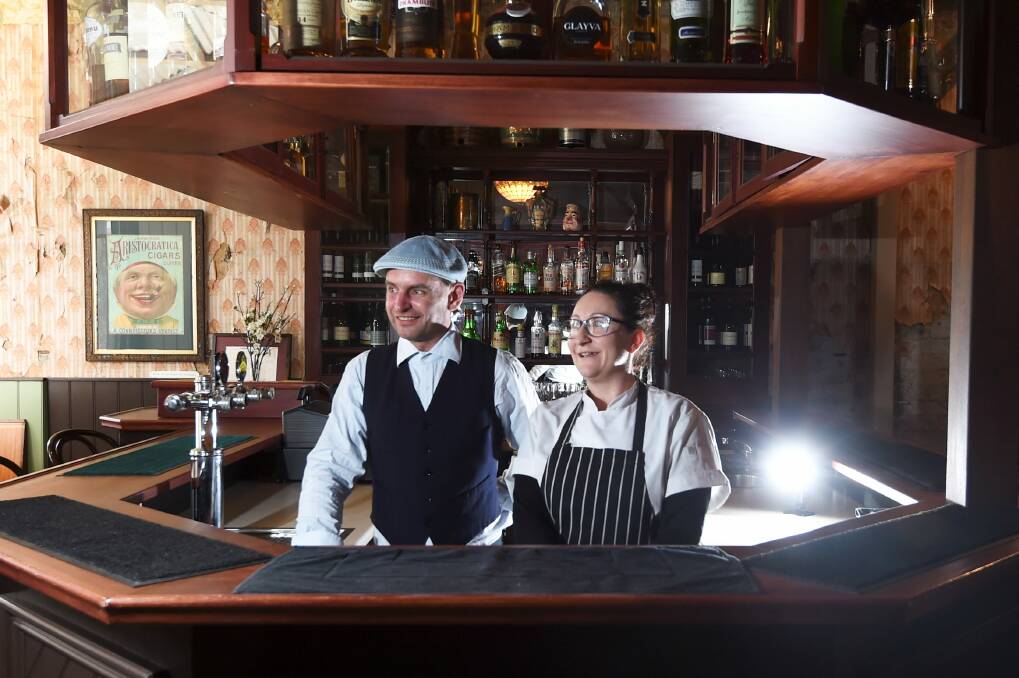 Nouvelle Orleans co-owners, Ballarat chefs Dean Bray and Suzi Fitzpatrick behind the ground floor bar of their new premises. Pictures: Lachlan Bence.  