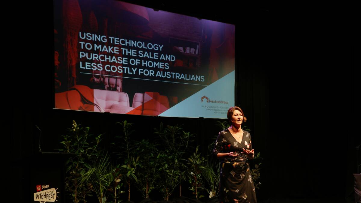 Disruptor: Next Address founder Julie O'Donohue pitching in the Regional Pitchfest state finals, held in Ballarat on Wednesday. Picture: Supplied.