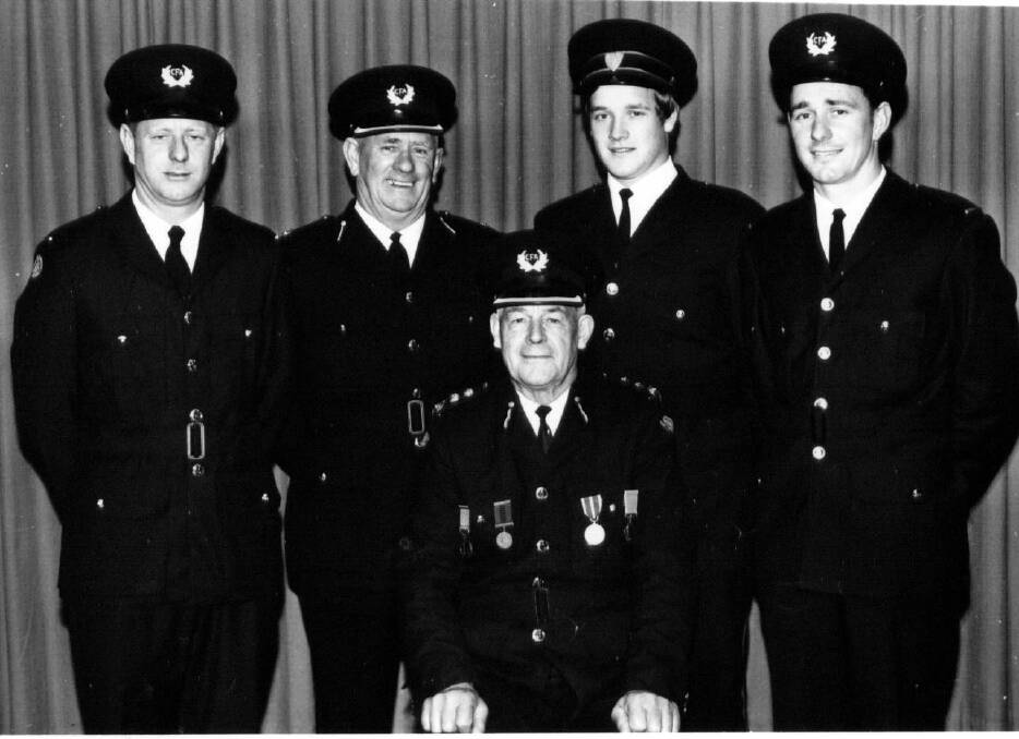 Two generations of the Gray family started out as volunteer firefighters before joining as permanent firefighters and officers of CFA. Station officer David Gray (Captain Peter Gray's nephew), Firefighter Russell Gray (Captain Gray's son), Assistant Chief Officer Bunty Gray (David Gray's father), Station Officer Max Gray and Deputy Chief Officer Peter Gray.