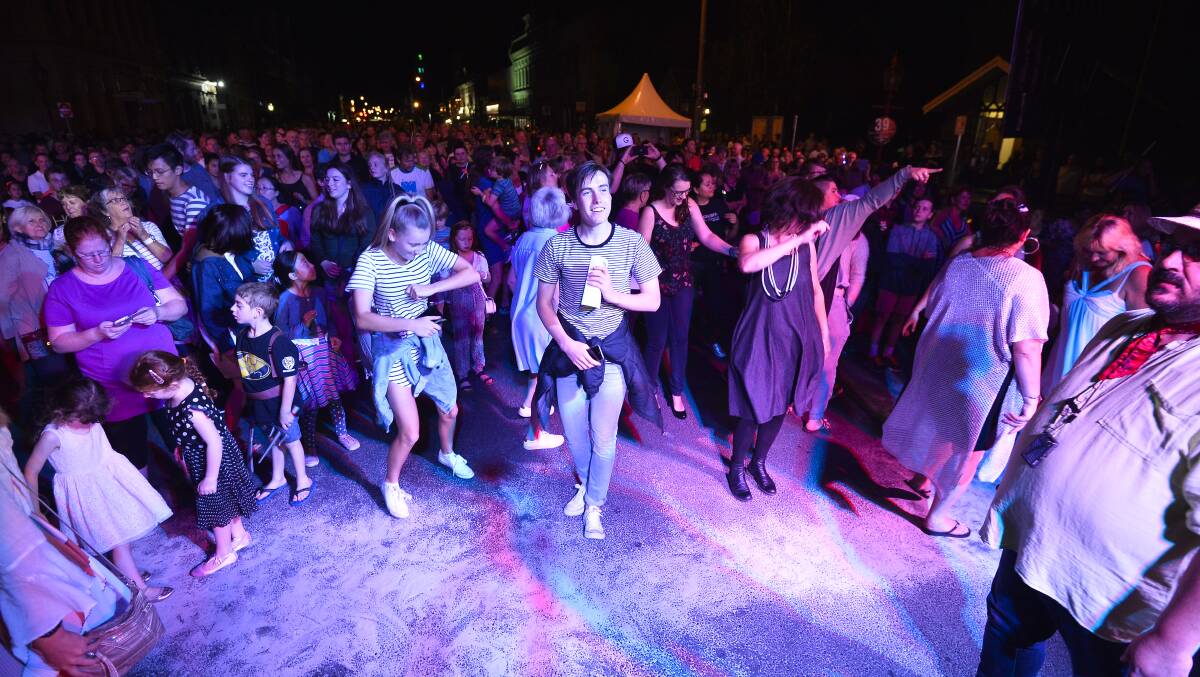 All night: Revellers at the Lydiard Street 12-hour music marathon. Picture: Dylan Burns. 