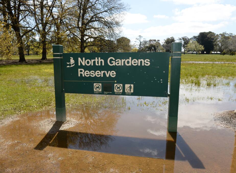 Sodden earth: Run Ballarat will now start at Ballarat High School. North Gardens Reserve is one of many recreational grounds affected by the record spring rainfall in Ballarat. Picture: Kate Healy.