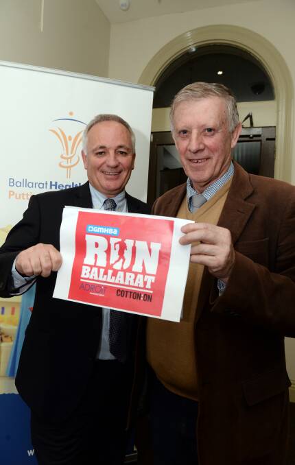 RUN FOR THE KIDS: Ballarat Health Services CEO, Andrew Rowe and Mayor, John Philips at the corporate launch for Run Ballarat on Thursday night. Picture: Kate Healy