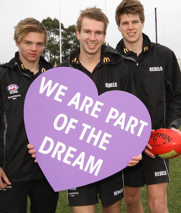 Helping hand: Ryan Thompson, Josh Webster, Jono Neville and their North Ballarat team mates will try to kick as many goals as possible this weekend with $10 for each score going to the Fiona Elsey Cancer Research Institute.