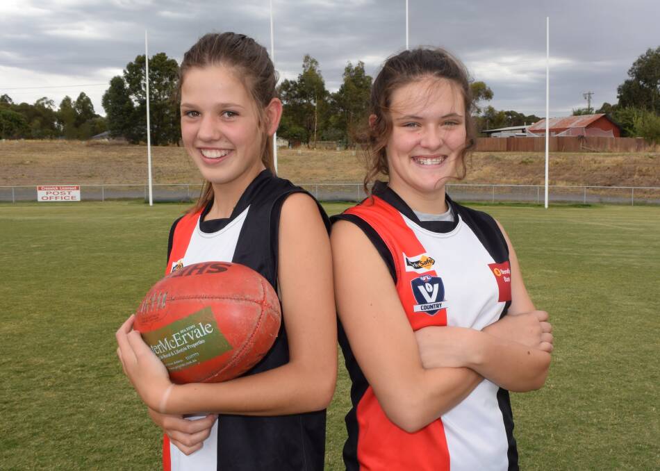 READY TO PLAY: Creswick netballers Tegan Mitchell and Tarni Hepworth are keen to wear footy boots for the CHFL. Picture: Olivia Shying