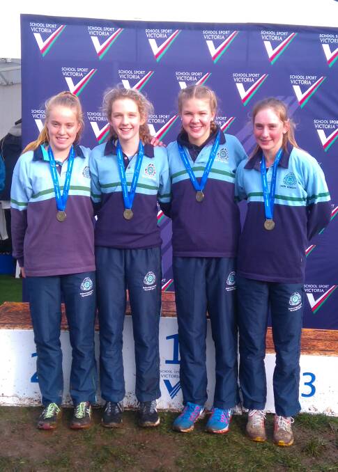 FOUR IN A ROW: Lauren Kinnersly, Kate Macaulay, Jemma Peart and Emily Tinker with another gold medal at Bundoora.