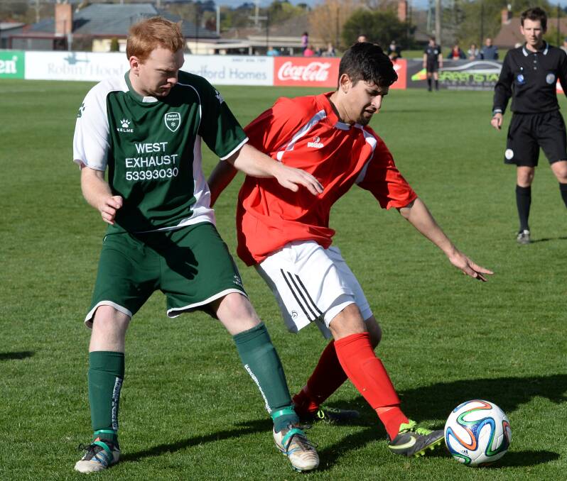 Luke Moodley (right) scored in Ballarat's 2-1 win over Forest rangers in BDSA division one.