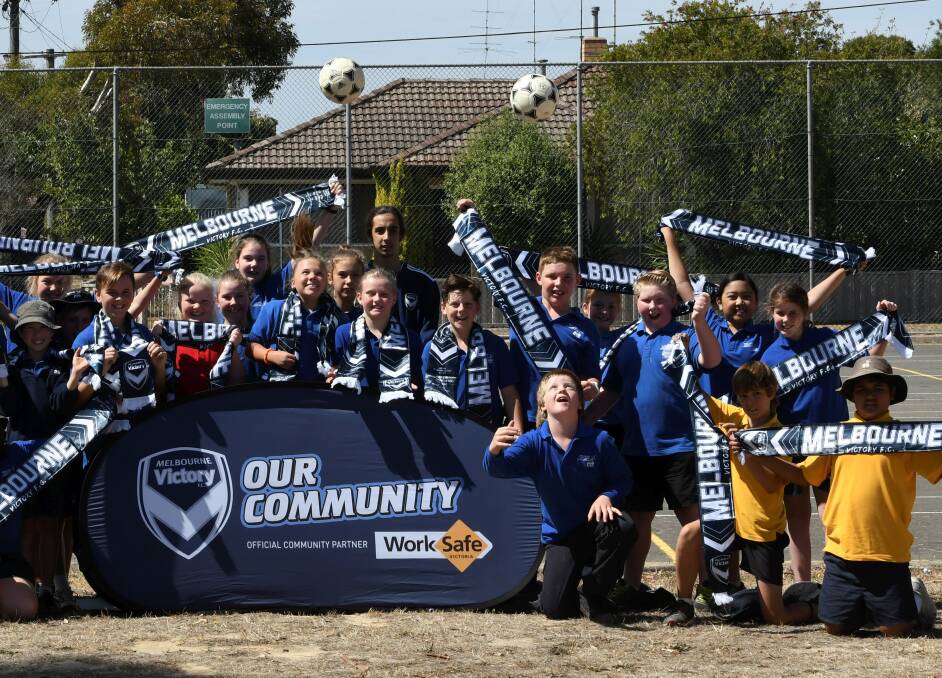 OUT AND ABOUT: Melbourne Victory A-League players were again on hand to run clinics at Our Lady Help of Christians School in Wendouree this week. Picture: Lachlan Bence    