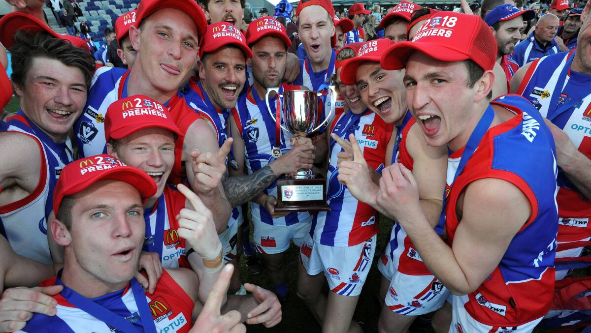 PREMIERSHIP JOY: East Point starts the celebrations. Picture: Lachlan Bence