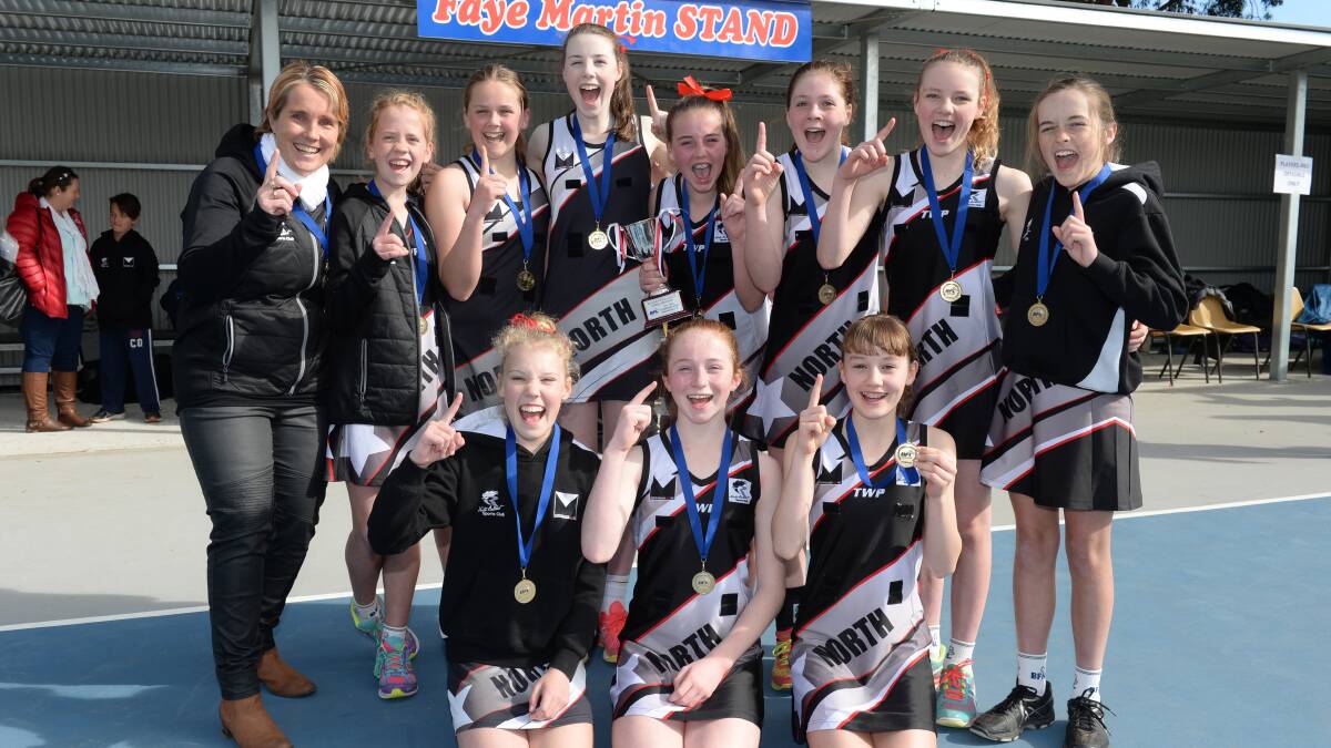 North Ballarat celebrates the 13/under reserves netball premiership. Picture: Kate Healy 