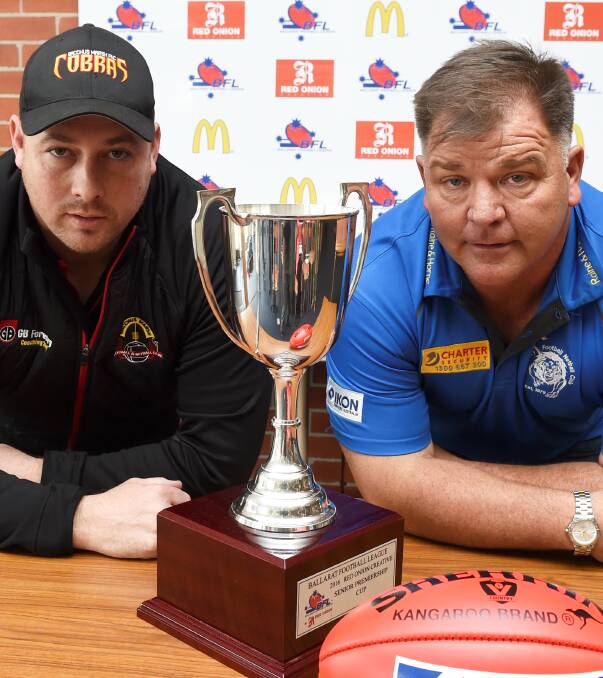RIVALS: Bacchus Marsh coach Travis Hodgson and Sunbury mentor Rick Horwood put a major reliance on their number one ruckmen. Picture: Lachlan Bence