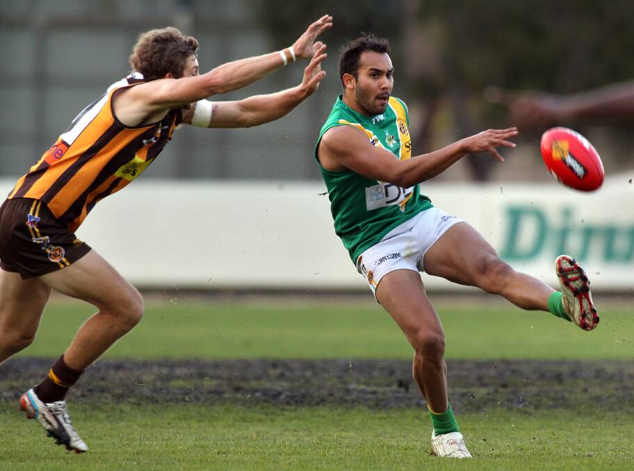 NEW COBRA: Jethro Calma-Holt turns on to what 
Bacchus Marsh coach Travis Hodgson describes 
as a "thumping left foot". Picture: Border Mail