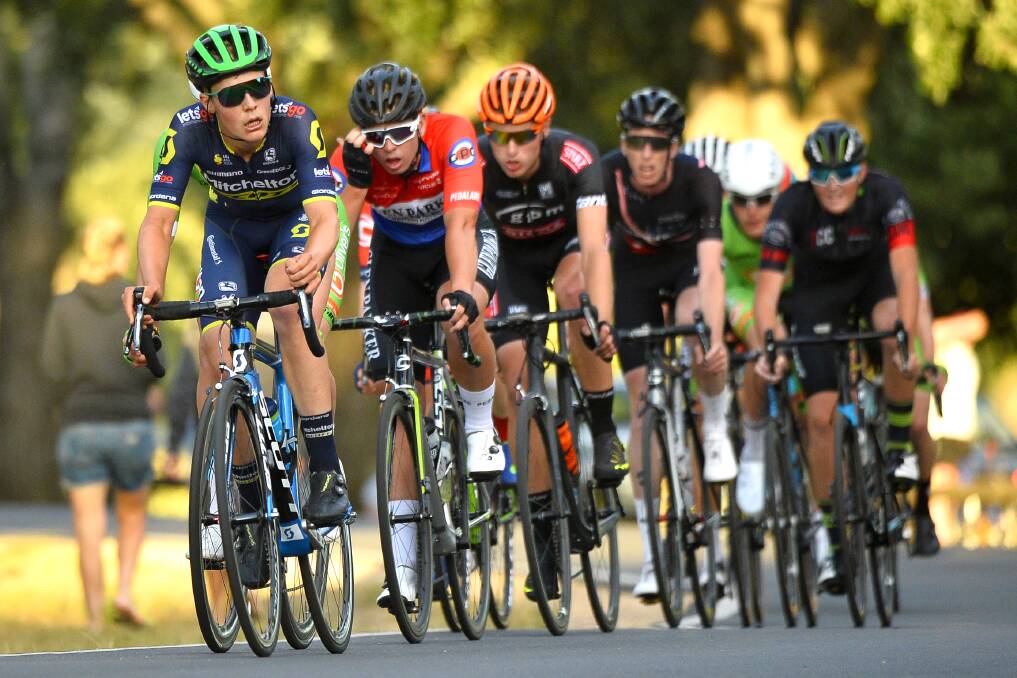 COMPETITIVE: the chase group sets a solid pace in the elite men's event in Victoria Park on New Year's Day. Picture: Dylan Burns