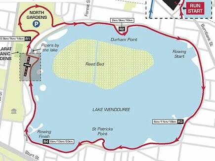 RUN LEG: Completing the race will be a run around the lake, the second year of this run leg. Graphics: Supplied by Ironman 70.3 Ballarat.