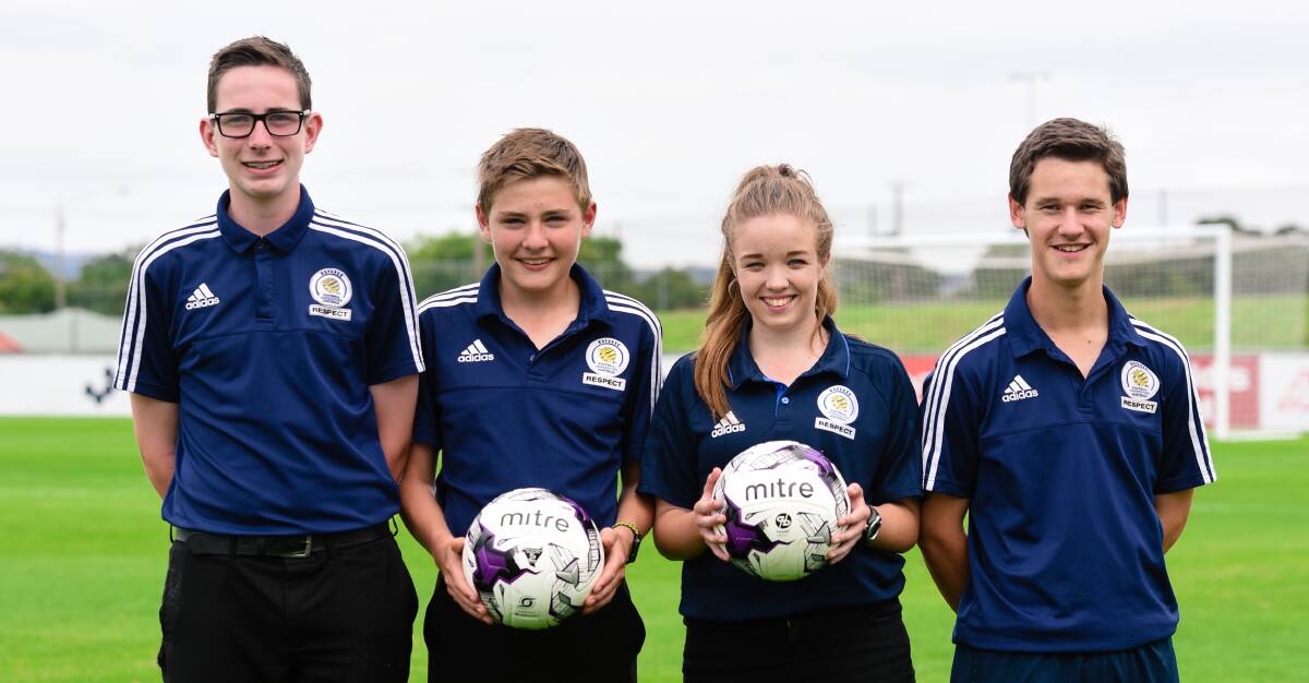MAKING PROGRESS: Up and coming referees William Quartermain, Liam Palling, Lauren Riddel and Connor MacDonald. Picture: Maddy Vranesic