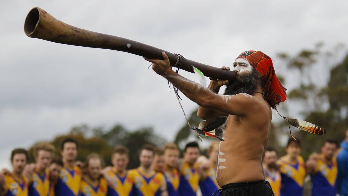 An traditional indigenous ceremony at Alfredton provided special meaning to the Ballarat Football League's indigenous round. Picture: Dylan Burns