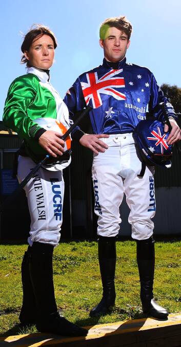 STANDING STALL: Katie Walsh and Steve Pateman proudly show off their national colours ahead of Sunday's challenge in Ballarat. Picture: Michael Dodge/Racing Photos.